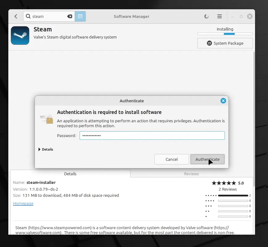 A pop-up window asks for the authentication.