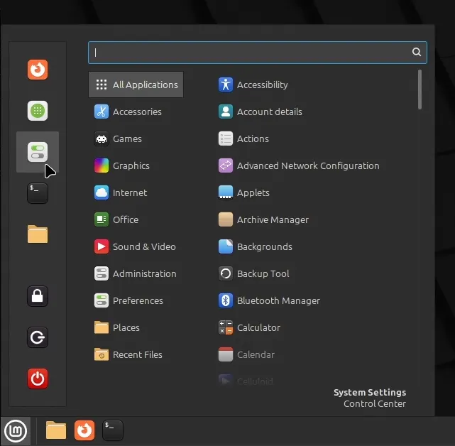 System Settings is pinned in the menu by default.