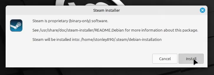 It also tells you where to find more information and where Steam will be installed.