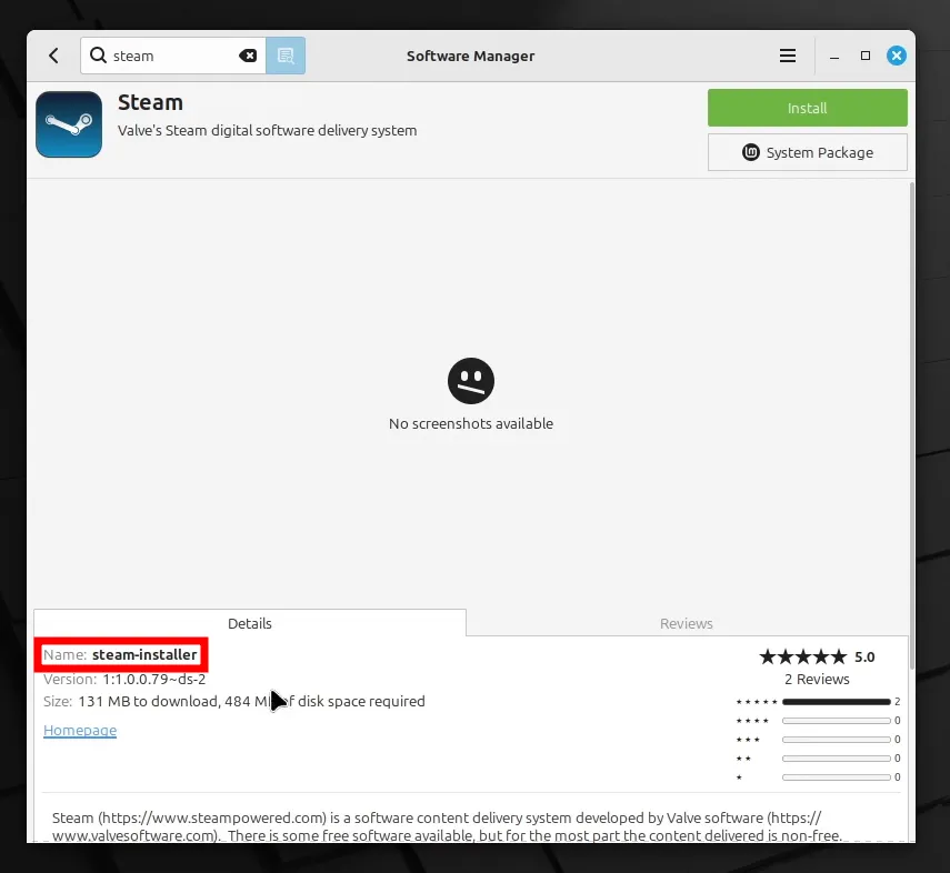 It is located below the "no screenshots available" area.