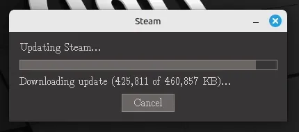 It says "Updating Steam..." and displays the progress.