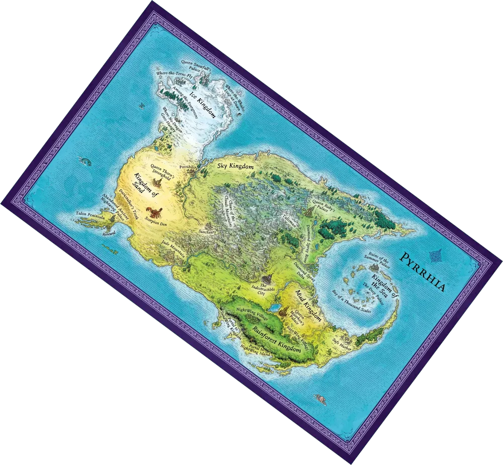 Map of Pyrrhia tilted 30 degrees clockwise