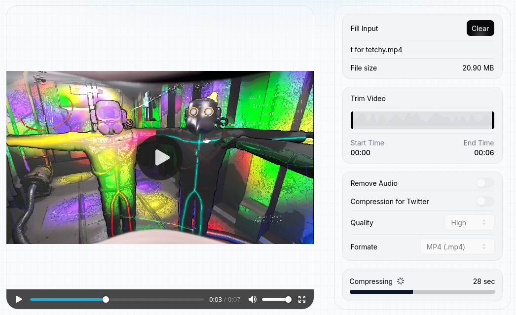 You can trim, remove the audio, set the quality, and the output format.